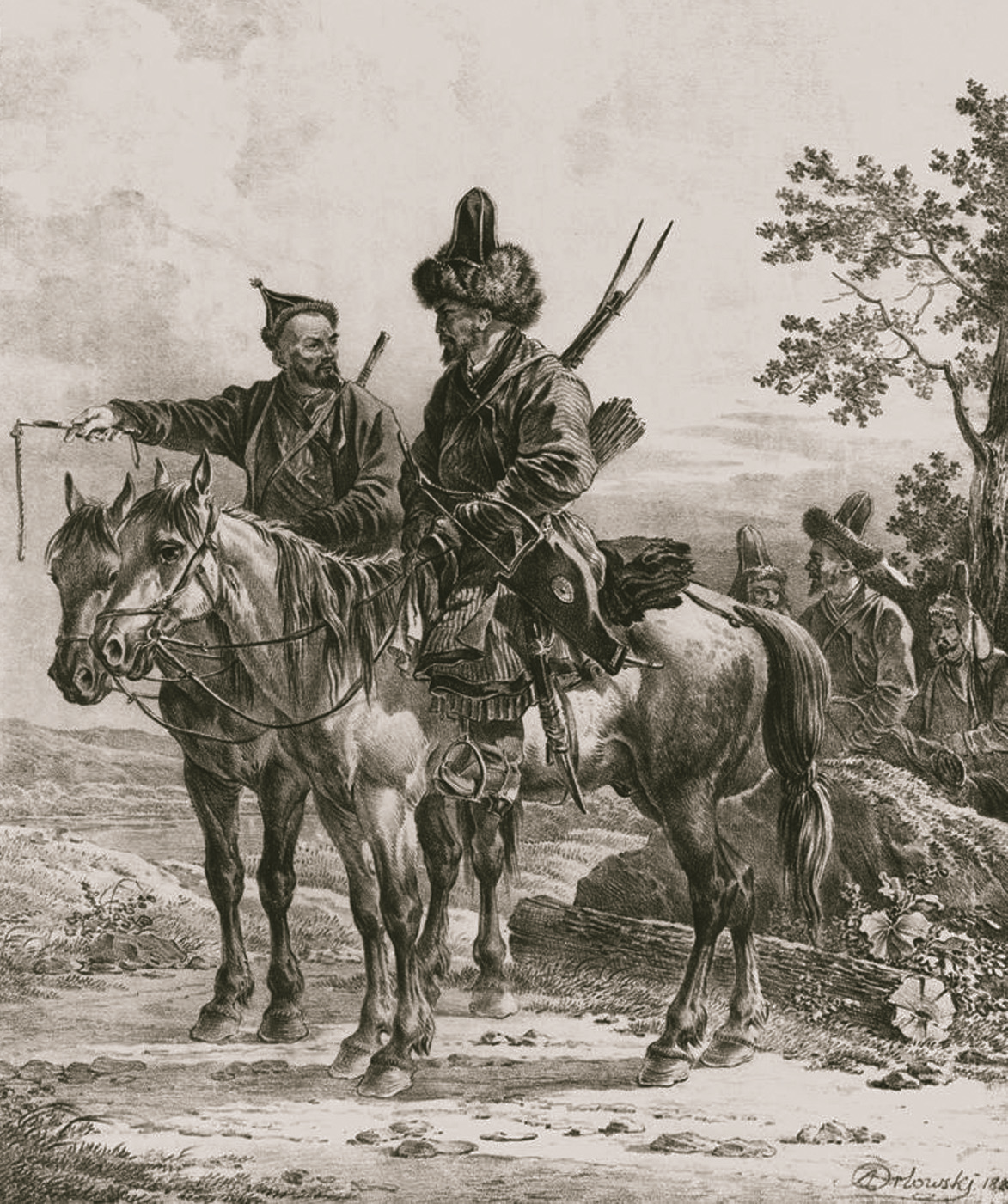 Г.Э. Опитц. Башкир и киргиз-кайсак (казах). Акварель. 1814