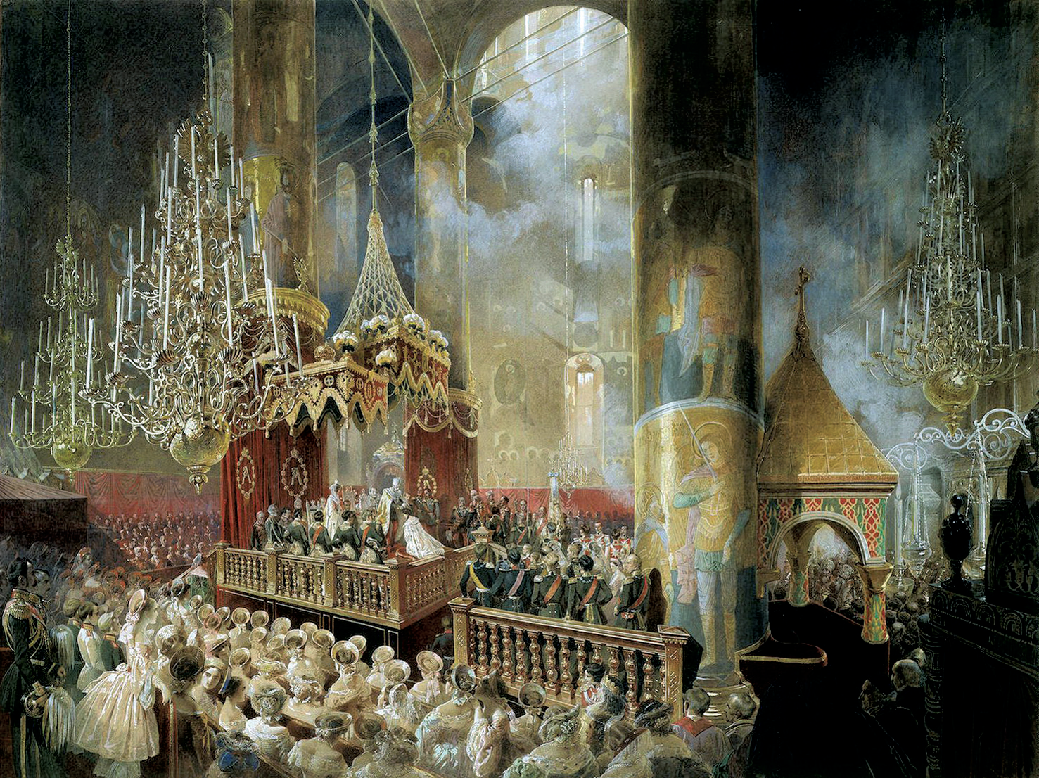 Сцена коронации Александра II в Успенском соборе 26 августа 1856 года