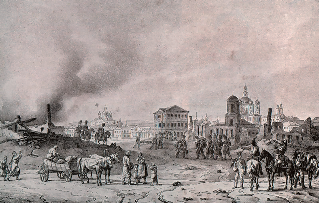 Литография П. Лакруа по рисунку А. Адама. Смоленск, 18 августа.