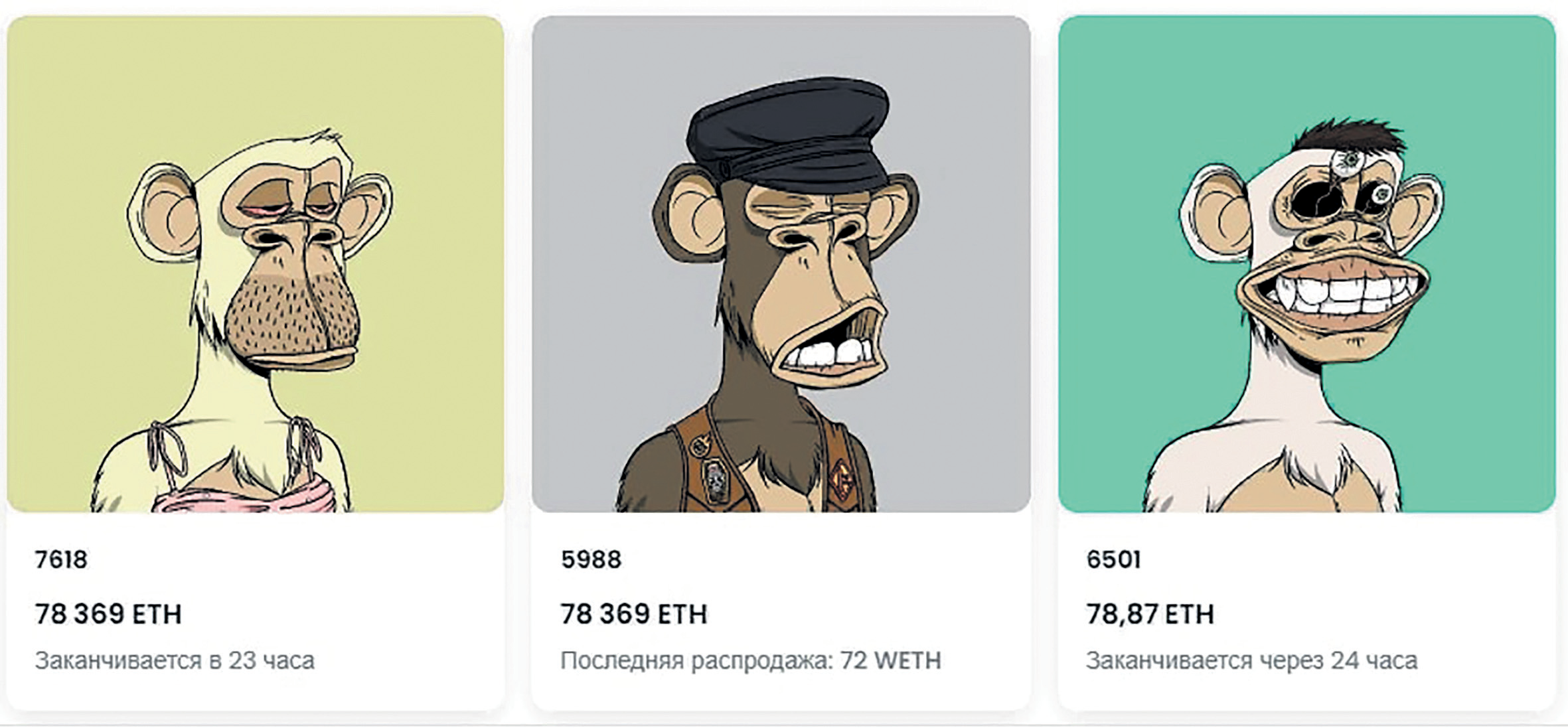 Фотография Карточки NFT. Коллекция BAYC на OpenSea
