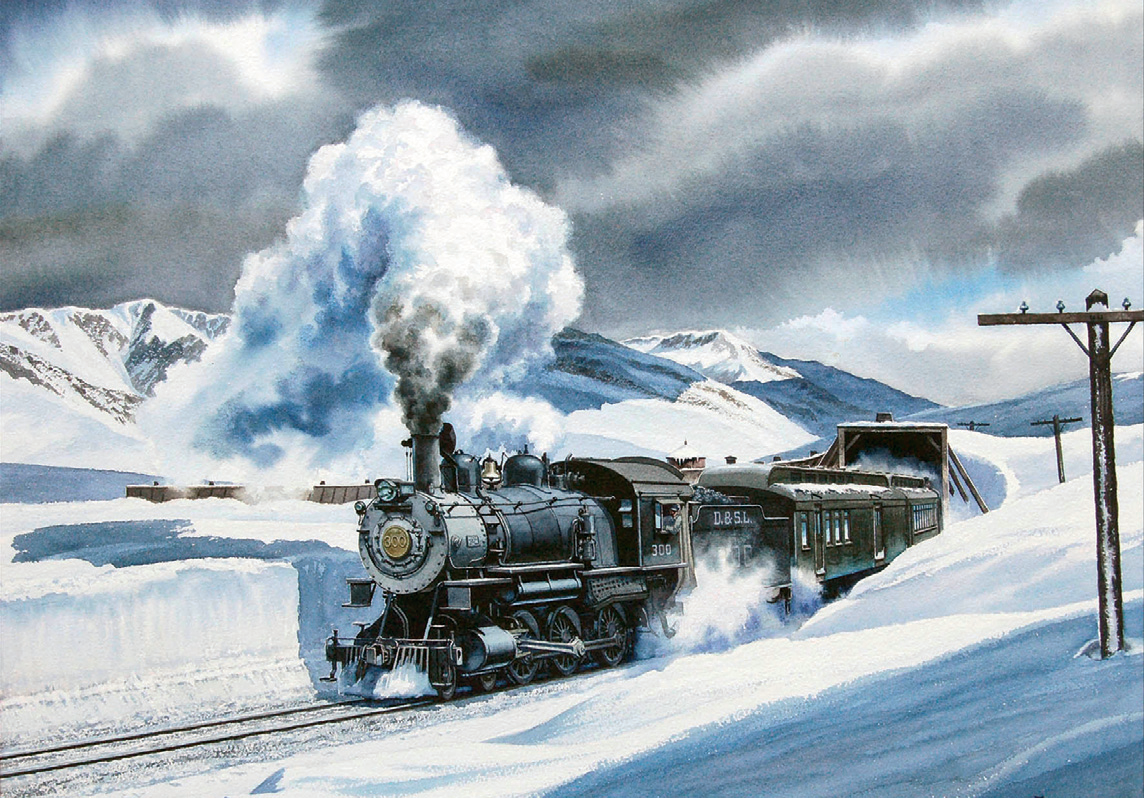 Пассажирский поезд Denver & Salt Lake Railroad на вершине перевала Роллинз, штат Колорадо