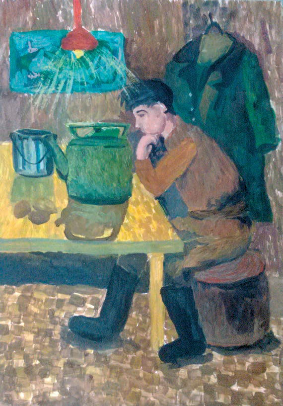 В землянке командирской