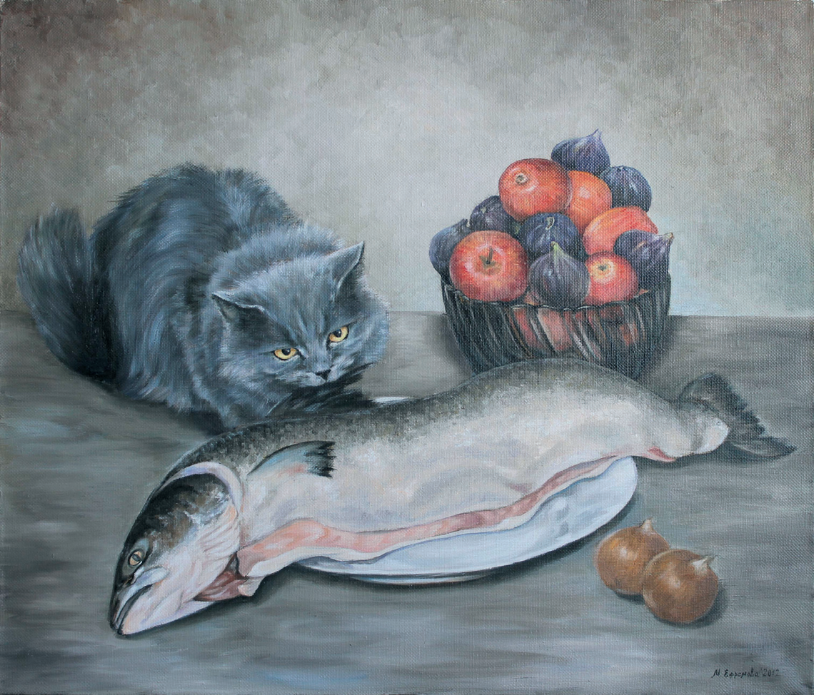 Кошка с семгой