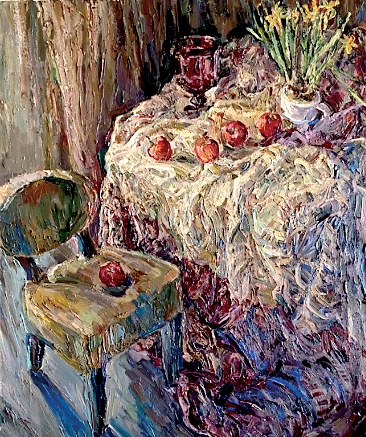 Натюрморт с яблоками и нарциссами
