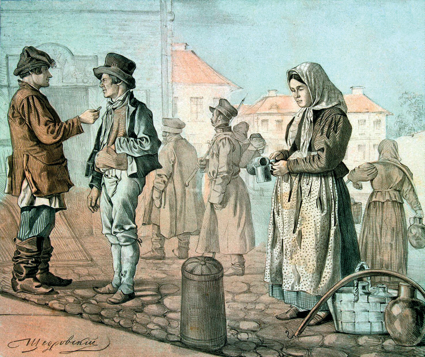 Уличная разносчица молока. (Серия «Сцены из русского народного быта»).